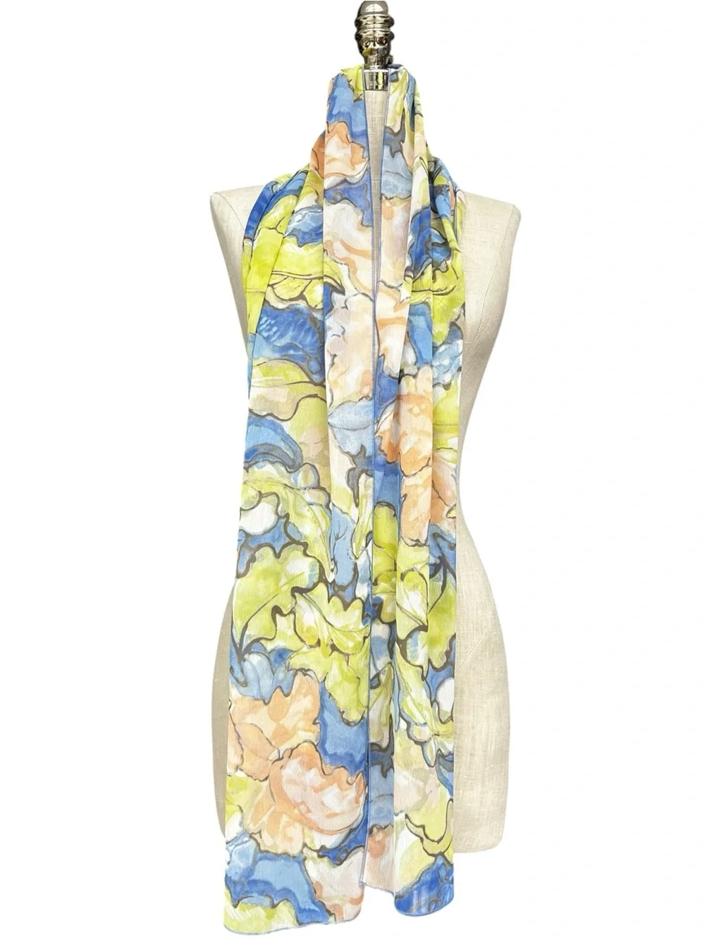 Chico's Blue, Peach & Lime Watercolor Scarf